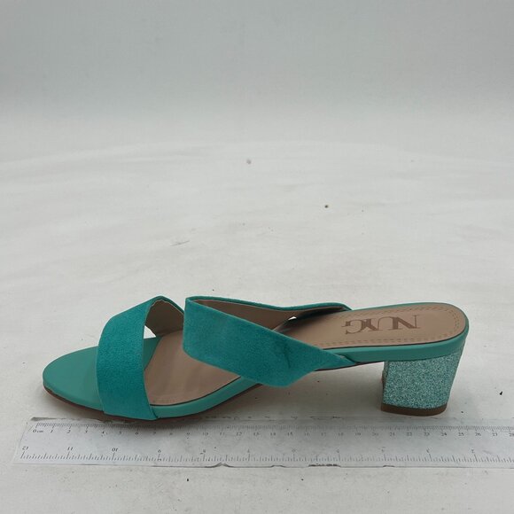 Light Blue Open Toe Low Chunky Heel Slides Mules Slip On Thong Sandal Dress Shoe - Picture 1 of 6